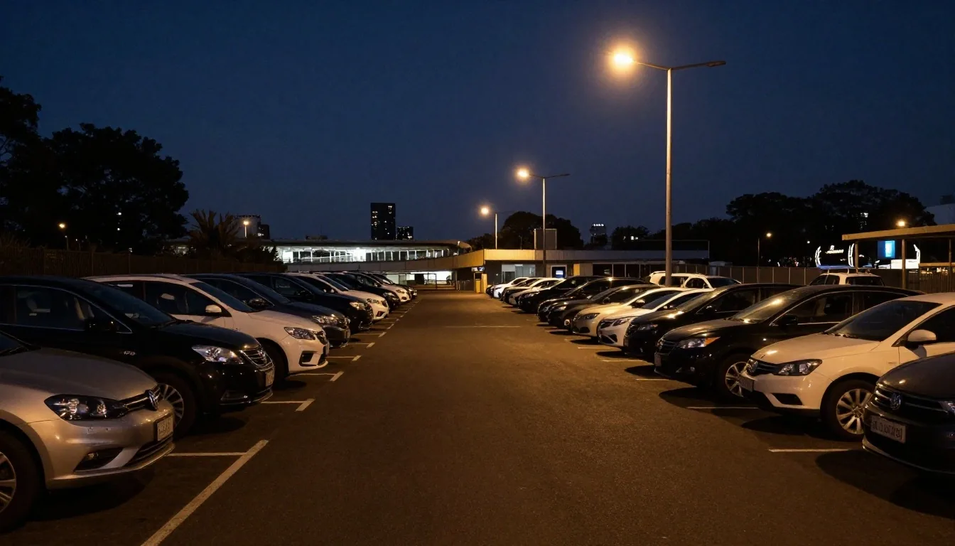 Melbourne Airport car park at night under lamplight