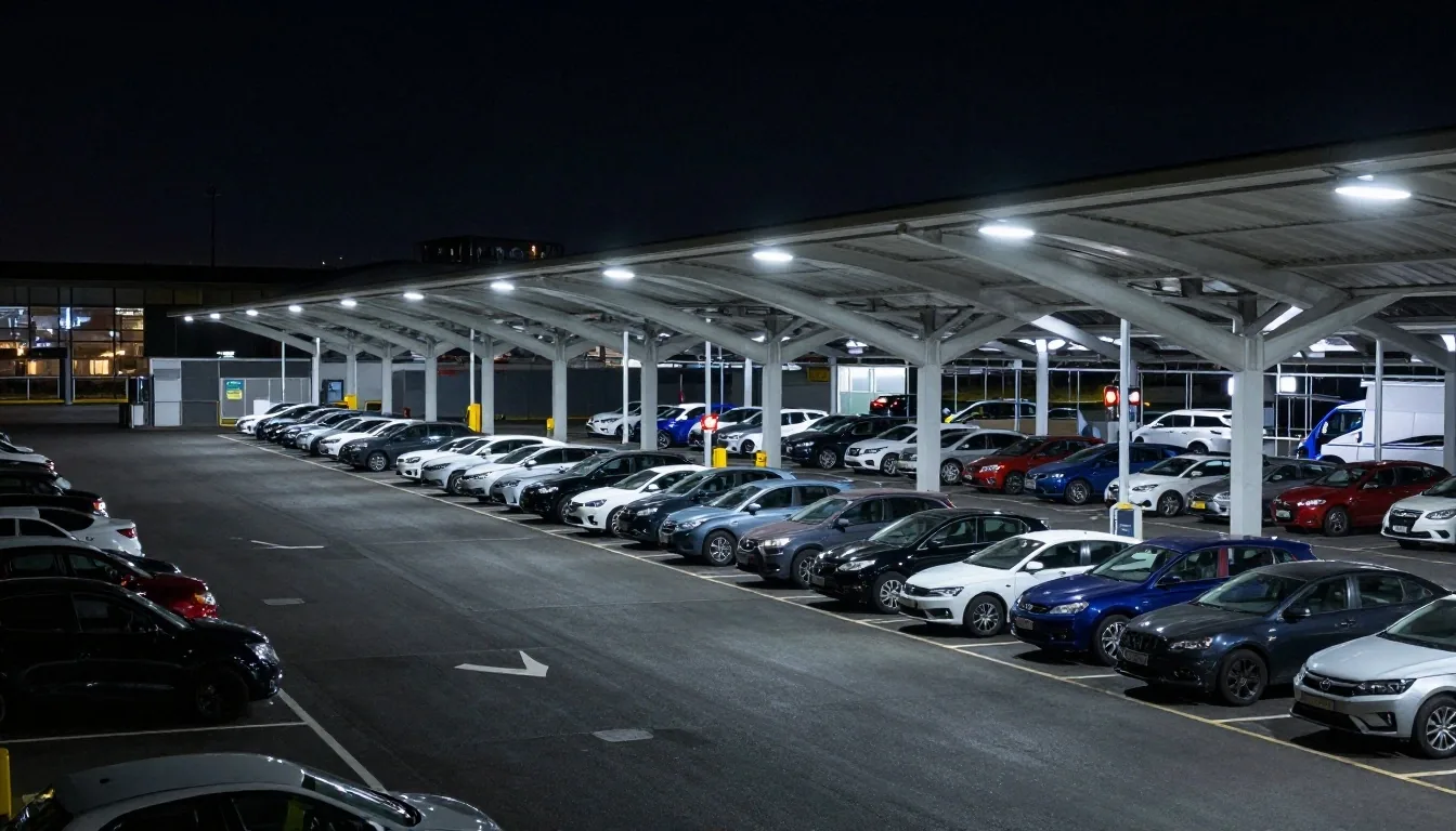 Long stay car park at Melbourne Airport at night