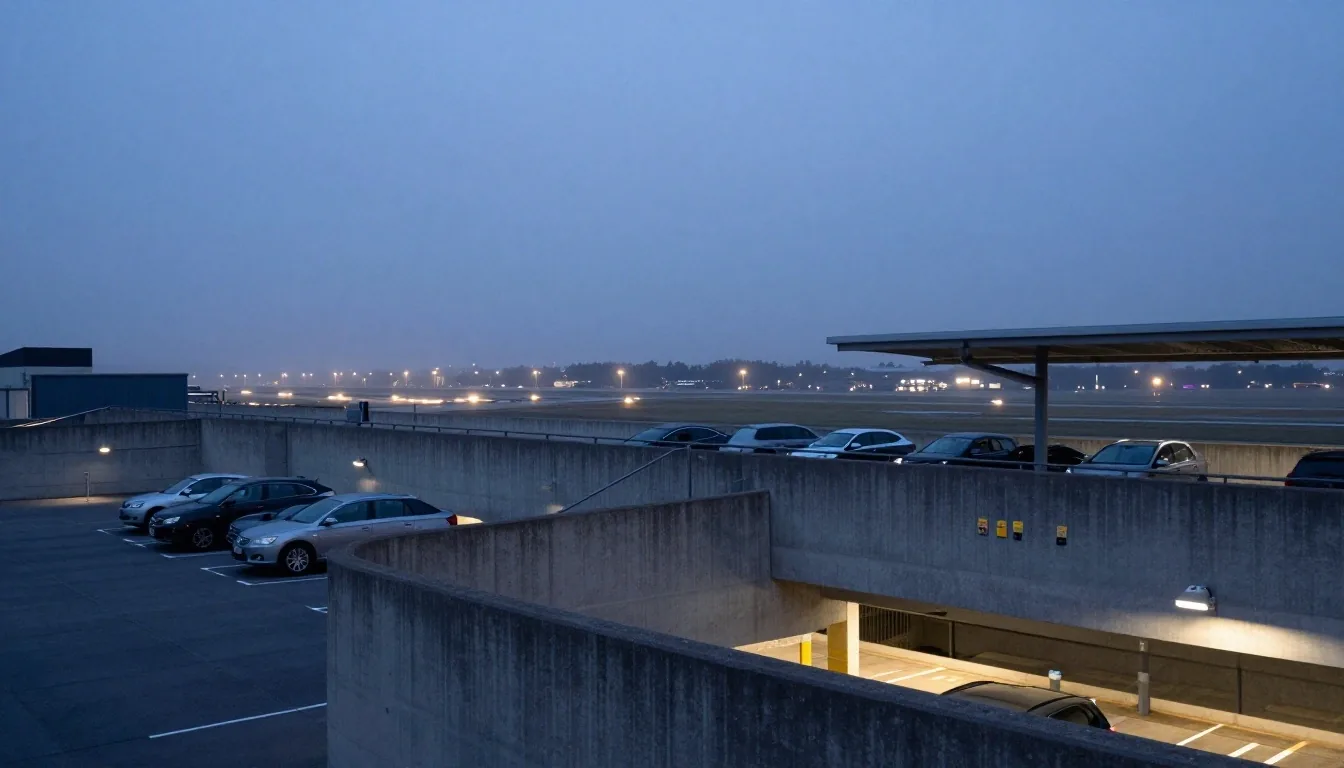 Melbourne Airport long-term car park at dusk